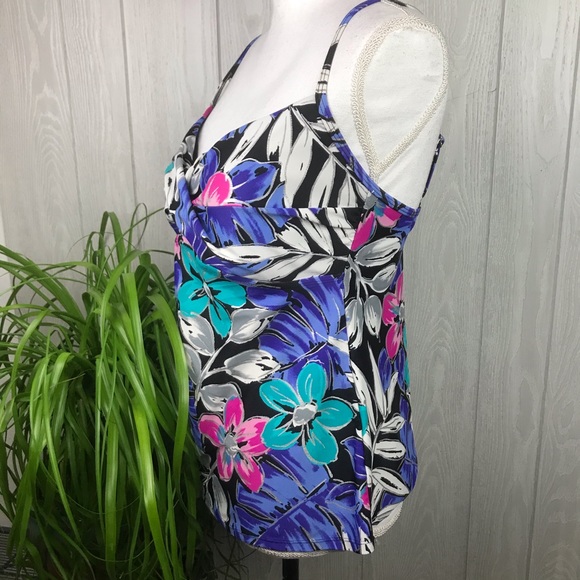 Simply Swim tankini adjustable strap swim top black with bright floral print - Picture 5 of 9